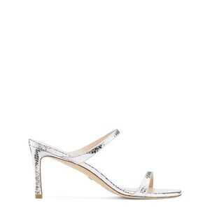 Stuart Weitzman Aleena 75 Slip On Heel Sandals Womens 9 Metallic Silver Snake